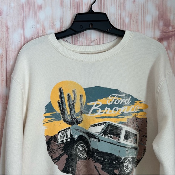 HYBRID Apparel Cream Official Licensed Blue Ford Bronco Crewneck Sweatshirt XL - Picture 2 of 8